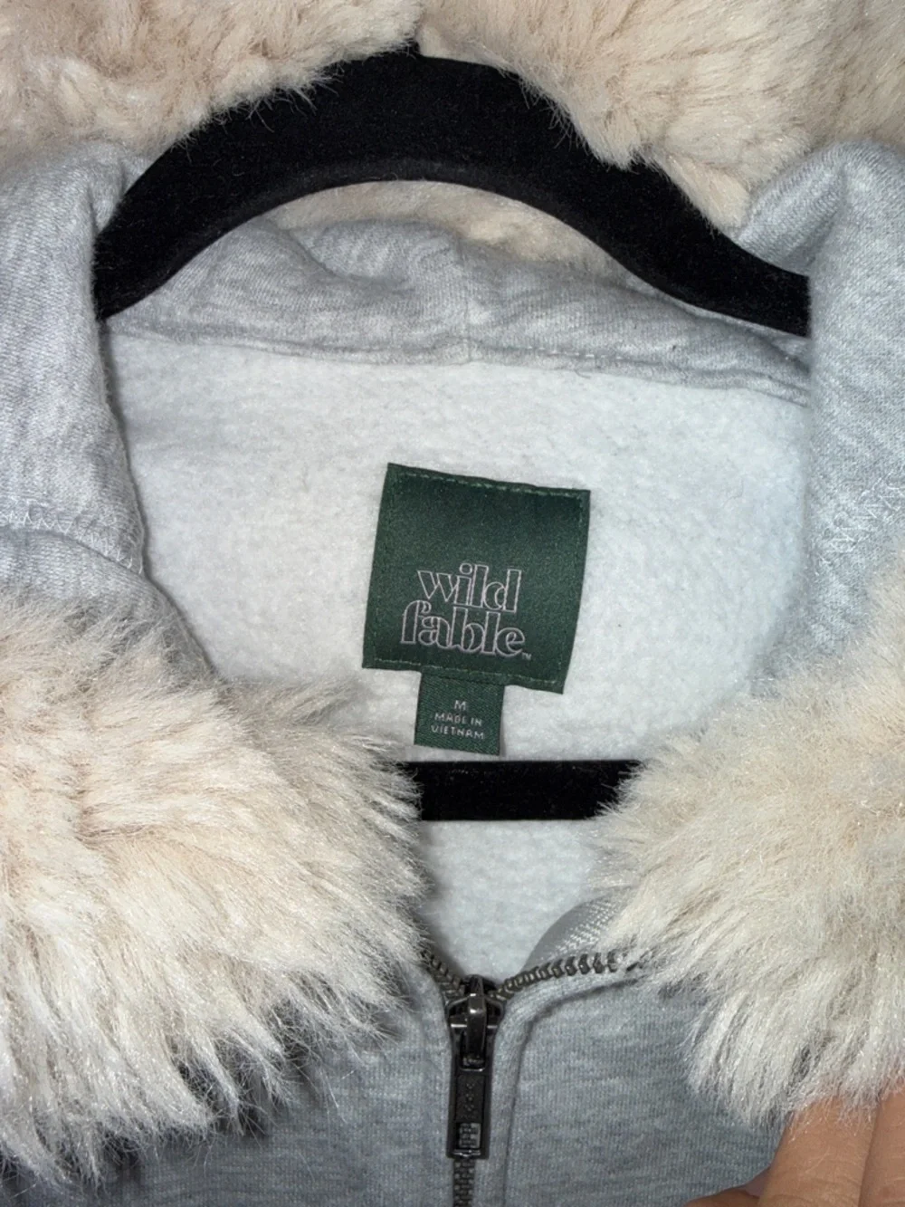 wild fable Light Gray Hoodie with Cream Faux Fur Trim - Picture 2 of 10